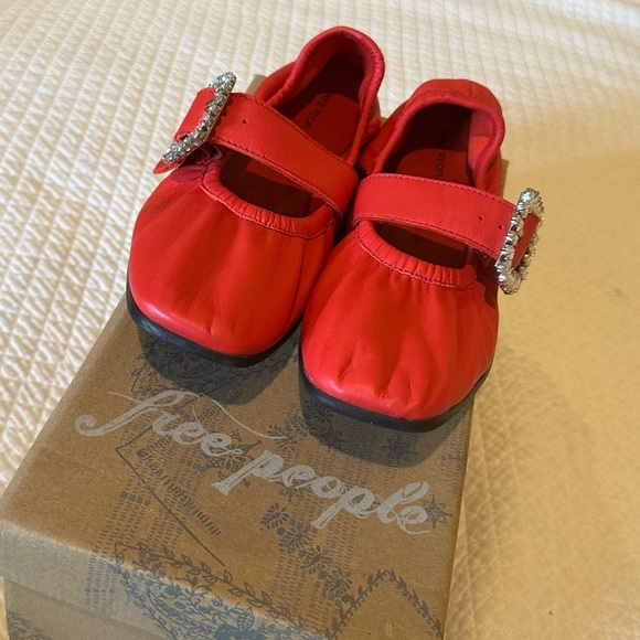 Free People Red Flats with Crystal Embellishment - Picture 3 of 6